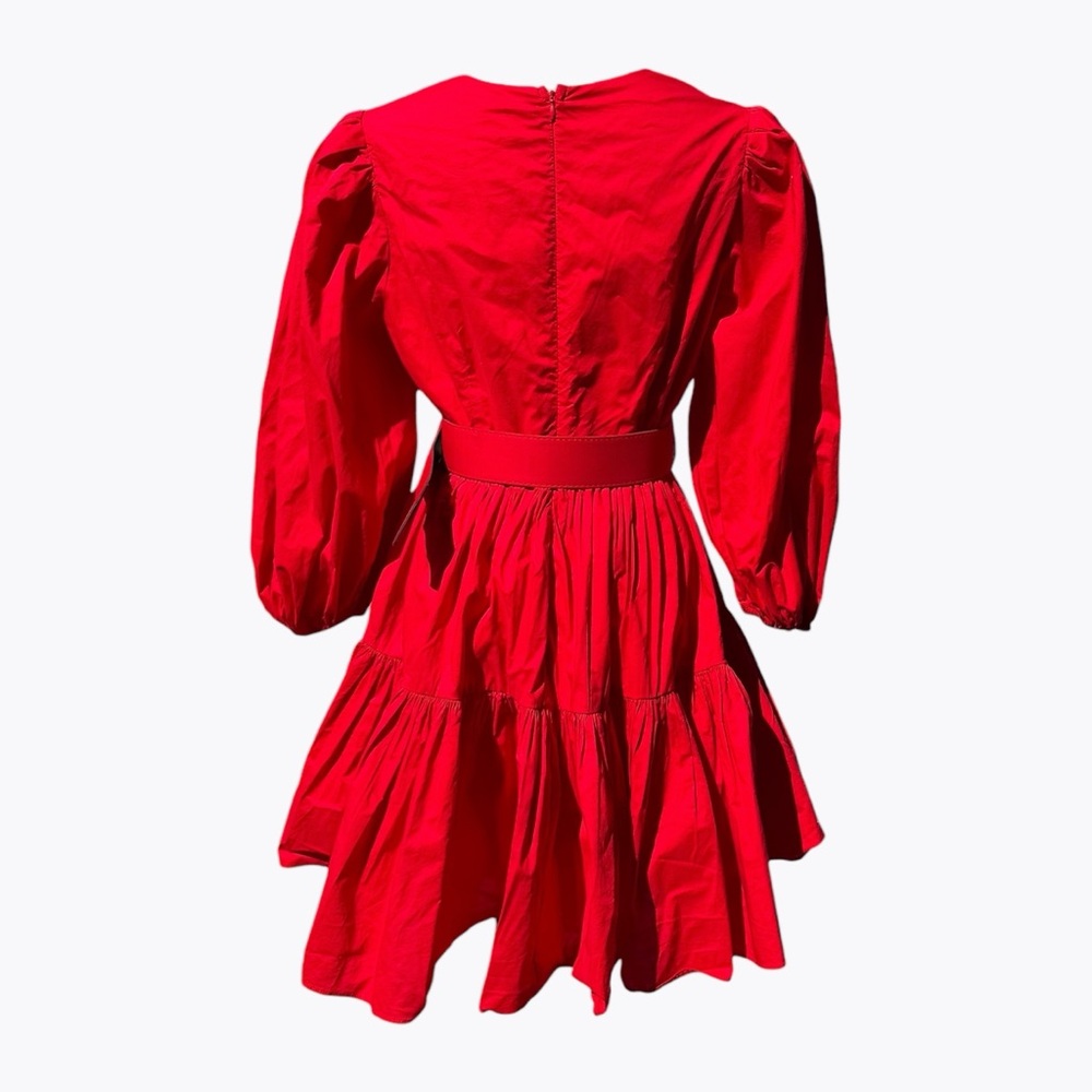 Ina (i:na) Vibrant Red Puff Sleeve Mini Dress Size L Romantic Statement - Picture 3 of 6